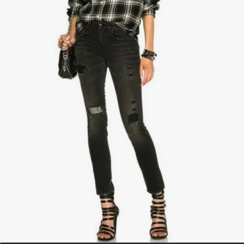 R13 Jeans R13 Allison Crop Skinny Black Shredded Distressed Jeans
